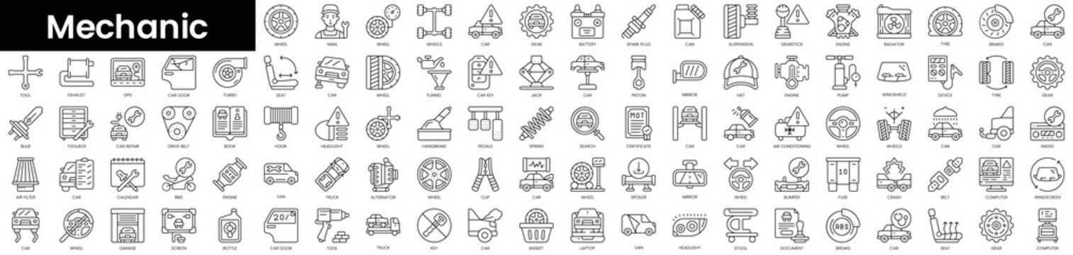 Set of outline mechanic icons. Minimalist thin linear web icon set. vector illustration.