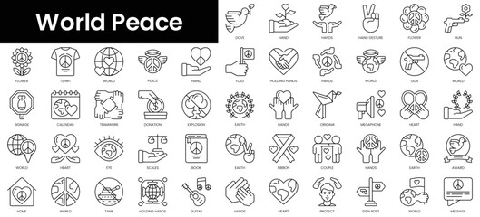 Fototapeta na wymiar Set of outline world peace icons. Minimalist thin linear web icon set. vector illustration.