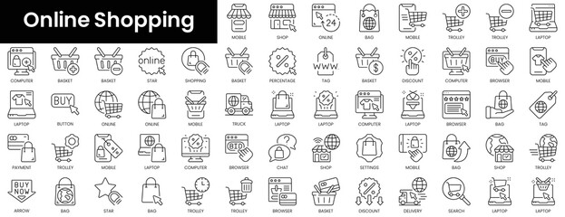 Set of outline online shopping icons. Minimalist thin linear web icon set. vector illustration.
