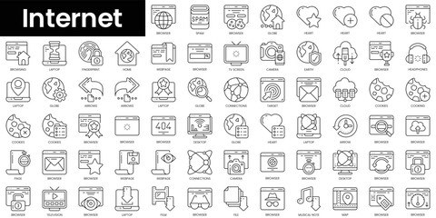 Set of outline internet icons. Minimalist thin linear web icon set. vector illustration.