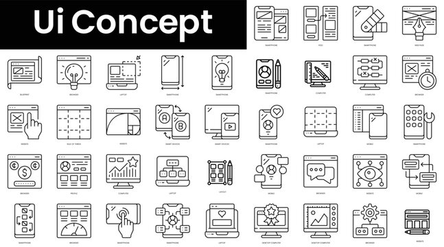 Set of outline ui concept icons. Minimalist thin linear web icon set. vector illustration.