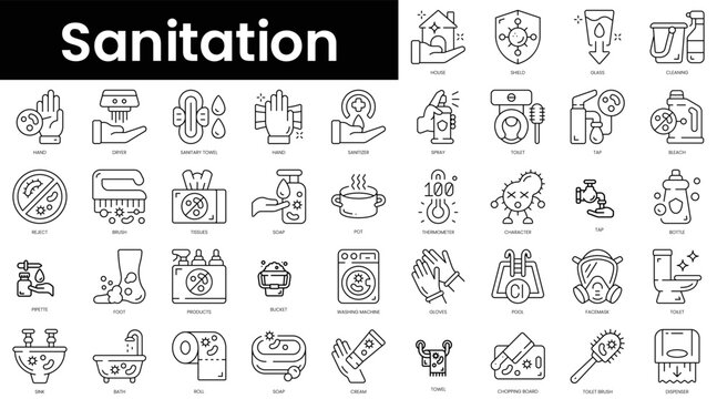 Set of outline sanitation icons. Minimalist thin linear web icon set. vector illustration.