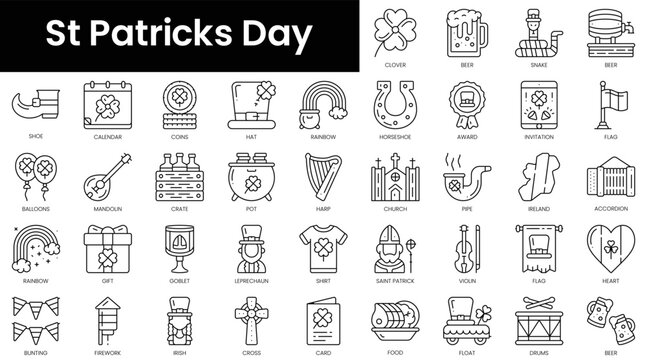 Set of outline st patricks day icons. Minimalist thin linear web icon set. vector illustration.