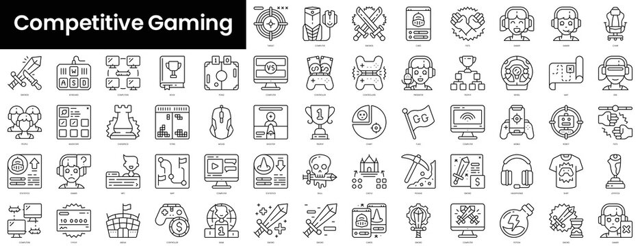 Set of outline competitive gaming icons. Minimalist thin linear web icon set. vector illustration.