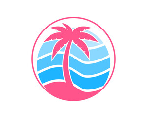 Circle with wave and palm tree inside