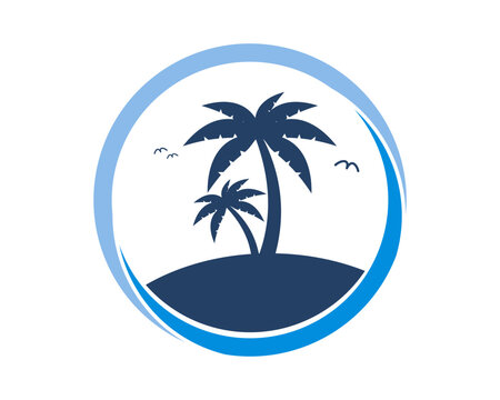 Circle with palm tree and bird inside