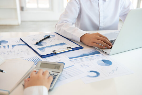 Auditor team calculating and checking balance. accounting internal audit concept.