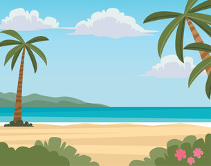 Fototapeta na wymiar beauty seascape with palms