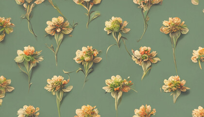 vintage seamless flowers pattern on green background