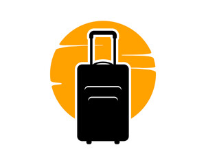 suitcase silhouette with sunset on back