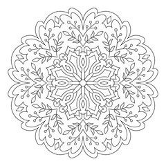 Mandala outline illustration. Anti-stress coloring book page for adults. Black and white mandala vector isolated on white - Vector illustration