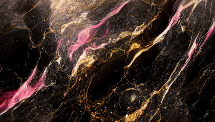 Abstract luxury marble background. Modern digital painting. Gold, pink and purple colors. 3d illustration