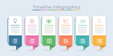 Timeline Infographics Design Marketing Icons. Usable for Workflow Layout, Diagram, Annual Report, Web Design. Business Data Visualization with steps or Processes