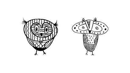 Vector graphic of Hand drawn owl set isolated on white background. Owl sketch black and white hand drawn image. Hand drawn sketch style illustration. Vector illustration eps10.
