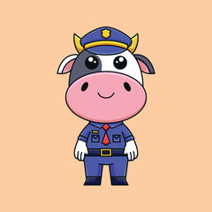 cute police cow cartoon doodle art hand drawn concept vector kawaii icon illustration