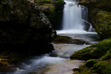 Obraz premium 初秋の滝のある渓流にて