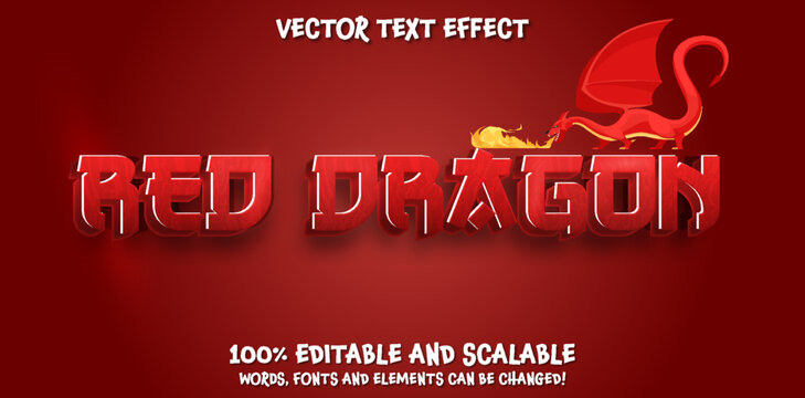 Red Dragon text, 3d editable text effect, asian style red font typography, Poster, card Social media. Greeting with Chinese font on red background