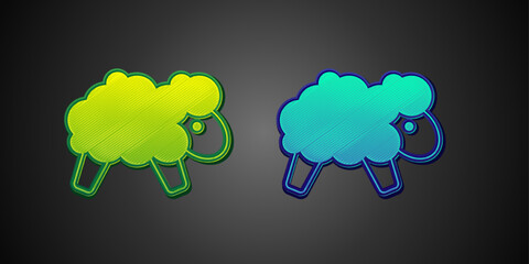 Green and blue Sheep icon isolated on black background. Counting sheep to fall asleep. Vector