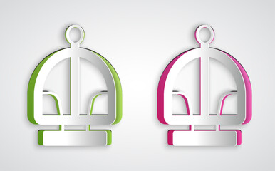 Paper cut Attraction carousel icon isolated on grey background. Amusement park. Childrens entertainment playground, recreation park. Paper art style. Vector