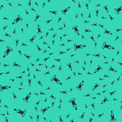 Black Burning candle in candlestick icon isolated seamless pattern on green background. Cylindrical candle stick with burning flame. Vector