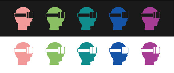 Set Virtual reality glasses icon isolated on black and white background. Stereoscopic 3d vr mask. Optical head mounted display. Vector