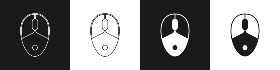 Set Computer mouse gaming icon isolated on black and white background. Optical with wheel symbol. Vector