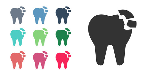 Black Broken tooth icon isolated on white background. Dental problem icon. Dental care symbol. Set icons colorful. Vector