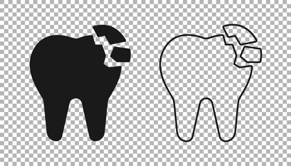 Black Broken tooth icon isolated on transparent background. Dental problem icon. Dental care symbol. Vector