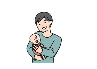 赤ちゃんを抱っこするパパ　シンプルな線の人物イラスト
