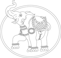 Elephant rendered in Pichwai style. Indian folk art. for a coloring book, textile/ fabric prints, phone cases, and greeting cards. logo, calendar	
