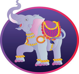 Elephant rendered in Pichwai style. Indian folk art. for a coloring book, textile/ fabric prints, phone cases, and greeting cards. logo, calendar	
