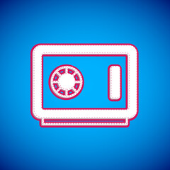 White Safe icon isolated on blue background. The door safe a bank vault with a combination lock. Reliable Data Protection. Vector