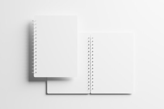 A4 A5 Rounded Corner Spiral Notebook 3D Rendering White Blank Mockup