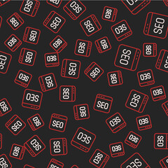 Line SEO optimization icon isolated seamless pattern on black background. Vector