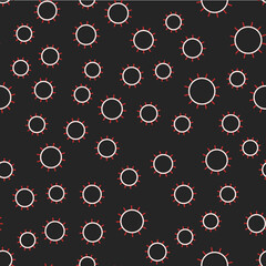 Line Sun icon isolated seamless pattern on black background. Vector