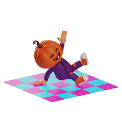 3D illustration. 3D Halloween Scarecrow characters dancing across the floor. in a cute pose. showing a toothless smile. 3D Cartoon Character
