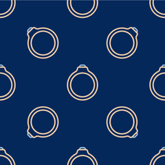 Line Diamond engagement ring icon isolated seamless pattern on blue background. Vector