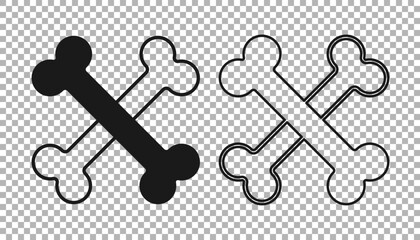 Black Crossed bones icon isolated on transparent background. Pets food symbol. Happy Halloween party. Vector