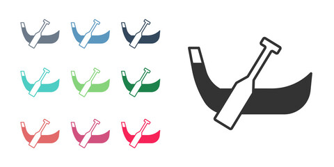 Black Gondola boat italy venice icon isolated on white background. Tourism rowing transport romantic. Set icons colorful. Vector © Iryna
