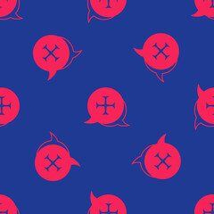 Red Crusade icon isolated seamless pattern on blue background. Vector