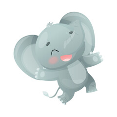 Funny Grey Elephant with Large Ear Flaps and Trunk Laughing Vector Illustration