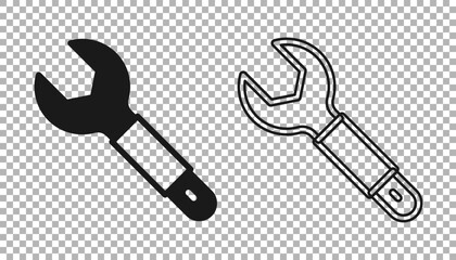 Black Wrench spanner icon isolated on transparent background. Spanner repair tool. Service tool symbol. Vector