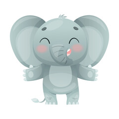 Funny Grey Elephant with Large Ear Flaps and Trunk Standing and Smiling Vector Illustration