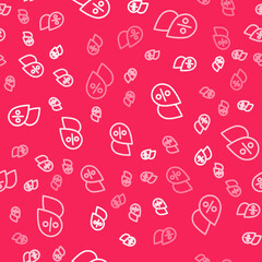 White line Water drop percentage icon isolated seamless pattern on red background. Humidity analysis. Vector