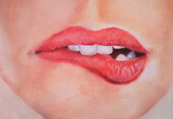 close up lips painting