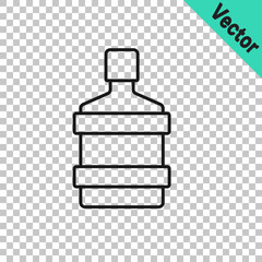 Black line Big bottle with clean water icon isolated on transparent background. Plastic container for the cooler. Vector