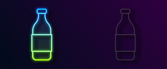 Glowing neon line Bottle of wine icon isolated on black background. Vector