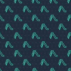 Green line Slide playground icon isolated seamless pattern on blue background. Childrens slide. Vector