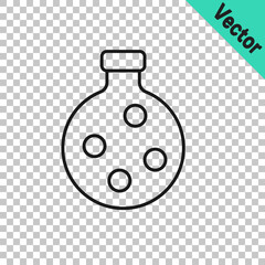 Black line Bottle with potion icon isolated on transparent background. Flask with magic potion. Happy Halloween party. Vector