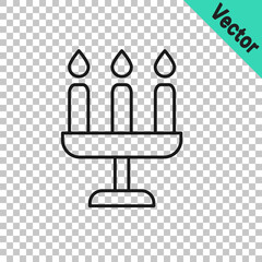 Black line Candelabrum with three candlesticks icon isolated on transparent background. Vector